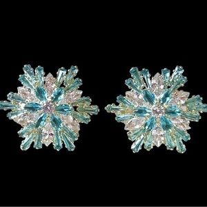 - 18K GP Snowflake blue & green zircon stud earrings
